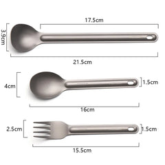 1Pc Portable Ultralight Titanium Tableware Long Handle Spoon Fork Outdoor Camping