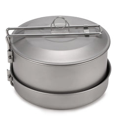 Camping Cookware Set Titanium Pot and Fry Pan Set with Lid and Foldable Handles