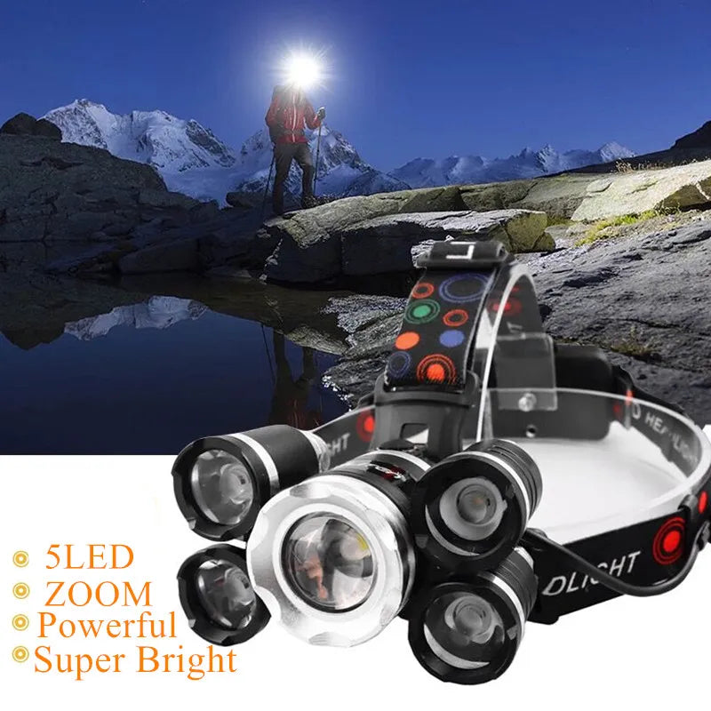 Drop Shipping  Powerful Headlight 5 LED T6 headlamp ZOOM Flashlight Torch Hunting
