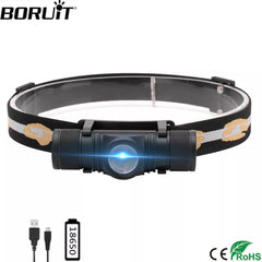 BORUiT D10 L2 LED Headlamp Powerful 3000LM Waterproof Headlight USB Rechargeable
