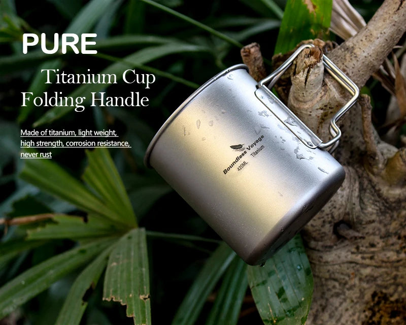 Boundless Voyage Titanium Cup with Foldable Handle Outdoor Camping Water Mug