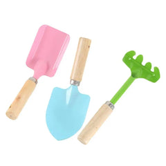 3Pcs Kids Candy Color Garden Tools Mini Metal Trowel with Wooden Handle Gardening