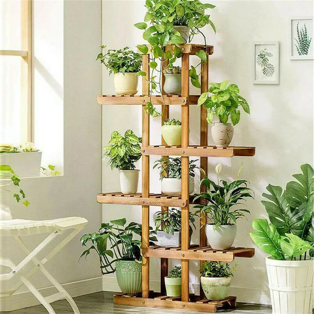 6 Tier Wooden Plant Stand Carbonized Wood Plant Stand Holder Flower Display Stand