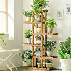 6 Tier Wooden Plant Stand Carbonized Wood Plant Stand Holder Flower Display Stand
