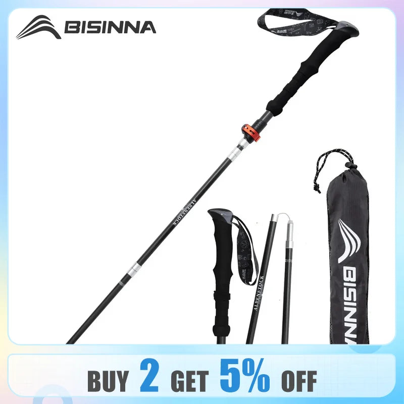 BISINNA 1pcs/2pcs Folding Trekking Poles Carbon Fiber Collapsible Telescopic Sticks