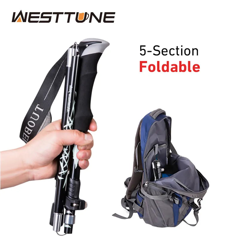 5-Section Portable Outdoor Fold Trekking Pole Walking Hiking Stick Telescopic Club