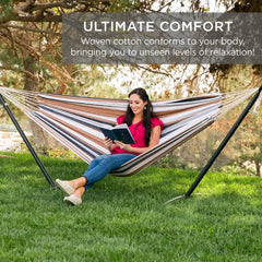 2-Person Hammock with Space Saving Steel Stand Garden Yard Outdoor 450lb Capacity