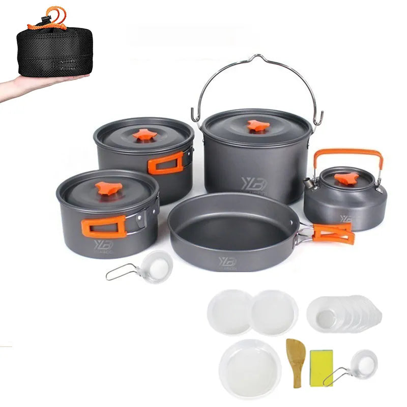 Camping Cookware Set Aluminum 2-8 Person Portable Outdoor Tableware Cookset