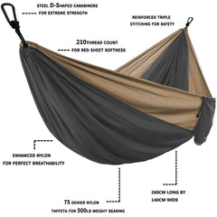 Solid Color Parachute Hammock with Hammock straps and Black carabiner Camping