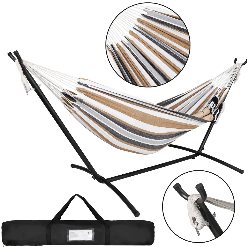 2-Person Hammock with Space Saving Steel Stand Garden Yard Outdoor 450lb Capacity