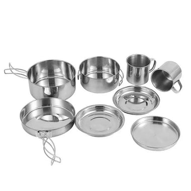 8pcs/set Stainless Steel Outdoor Camping Cookware Set Portable Ultralight Picnic Hiking