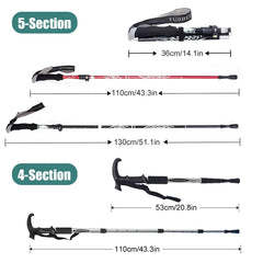 5-Section Portable Outdoor Fold Trekking Pole Walking Hiking Stick Telescopic Club