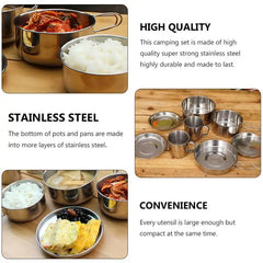 8pcs/set Stainless Steel Outdoor Camping Cookware Set Portable Ultralight Picnic Hiking