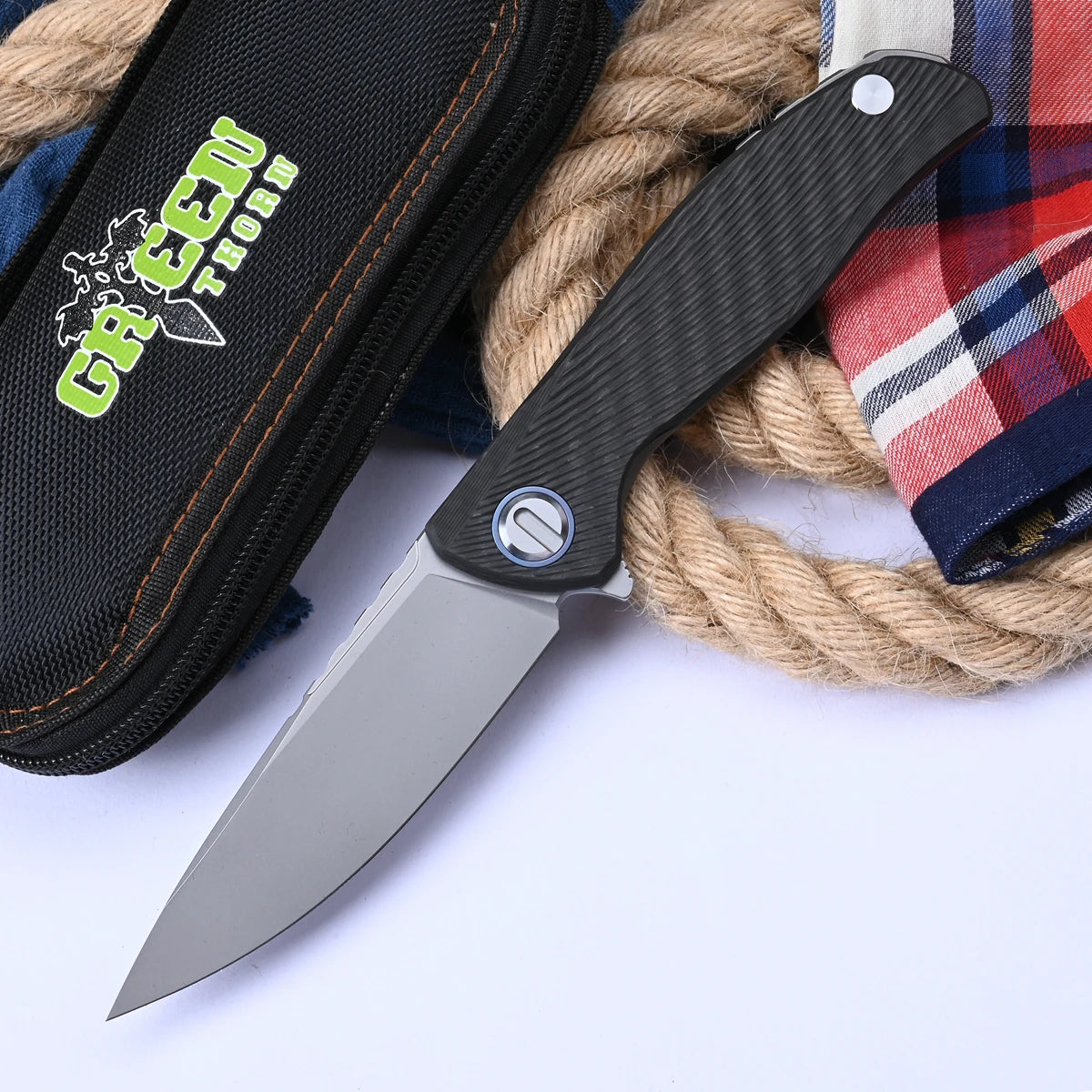 Green Thorn Custom F95 HATI VG10 Blade  Carbon Fiber 3D Titanium Handle Folding Knife