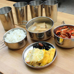 8pcs/set Stainless Steel Outdoor Camping Cookware Set Portable Ultralight Picnic Hiking