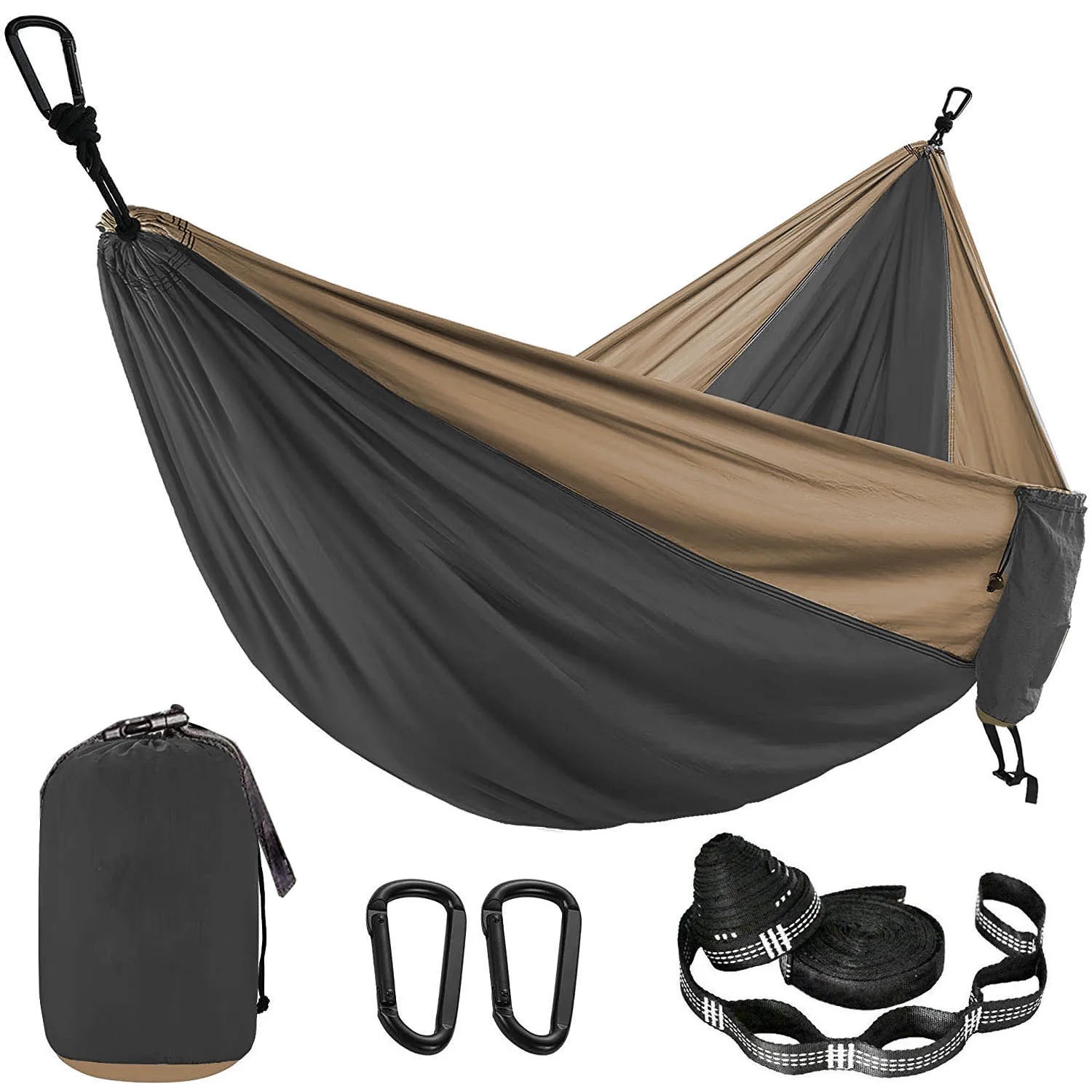 Solid Color Parachute Hammock with Hammock straps and Black carabiner Camping