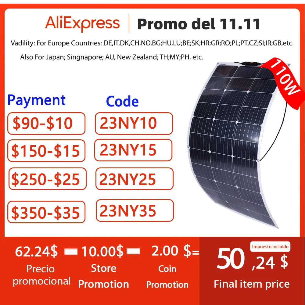 Solar Panel Kit 12V Complete 330W 220W 110W Flexible Power Station 12V Battery