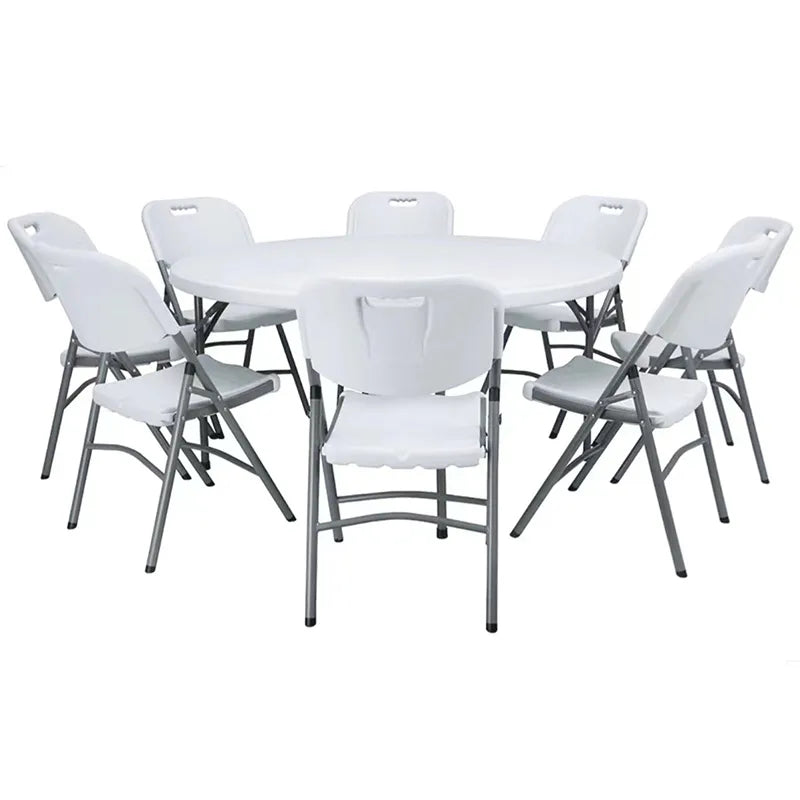 Outdoor Camping Round Dinning Table White Plastic Folding Tables  Sets For Events