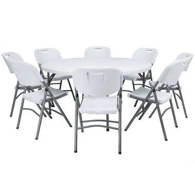 Outdoor Camping Round Dinning Table White Plastic Folding Tables  Sets For Events