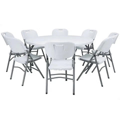 Outdoor Camping Round Dinning Table White Plastic Folding Tables  Sets For Events