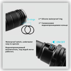 Super bright Diving Flashlight IP68 highest waterproof rating Professional diving light