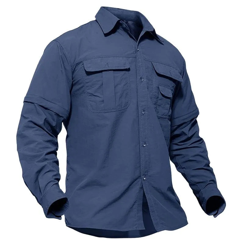 EKLENTSON Quick Dry Tactical Shirt Men Hiking Fishing Shirt Removable Long Sleeve