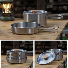 Stainless Steel Camping Cookware Outdoor Portable Cooking Teapot Picnic Tableware