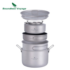 Boundless Voyage Outdoor Camping Titanium Pot Pan Kettle Set Travel Portable Cookware