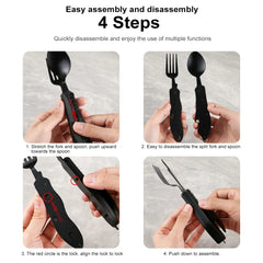 4 In 1 Multitool Outdoor Camping Utensils Portable Stainless Steel Foldable Spoon Fork