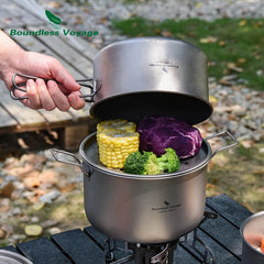 Boundless Voyage Outdoor Camping Titanium Pot Pan Kettle Set Travel Portable Cookware