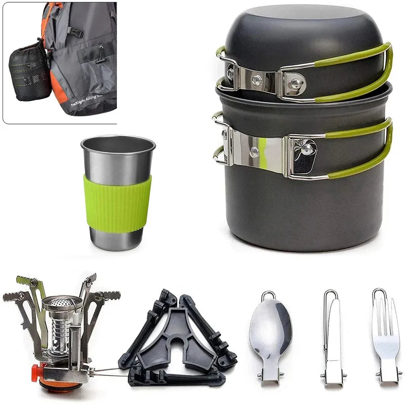 Portable Camping Cookware Set Outdoor Pot Mini Gas Stove Sets Nature Hike Picnic