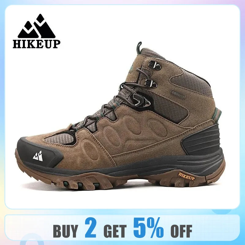 HIKEUP High-Top Men Hiking Boot Winter Outdoor Shoes Lace-Up Non-slip Sports Casual