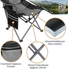 Reclining Camping Chair 3 Position Folding Lawn Chair for Adults Padded Comfort Camp