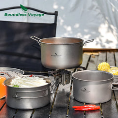 Boundless Voyage Outdoor Camping Titanium Pot Pan Kettle Set Travel Portable Cookware