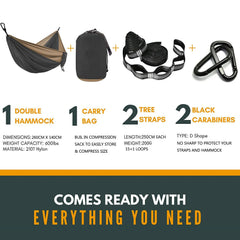 Solid Color Parachute Hammock with Hammock straps and Black carabiner Camping