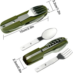 7 In 1 Camping Picnic Cutlery Knife Stainless Steel Fork Spoon Bottle Opener Flatware