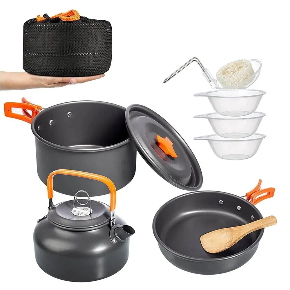 Camping Cookware Kit Outdoor Aluminum Cooking Set Water Kettle Pan Pot Travelling