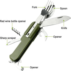 7 In 1 Camping Picnic Cutlery Knife Stainless Steel Fork Spoon Bottle Opener Flatware