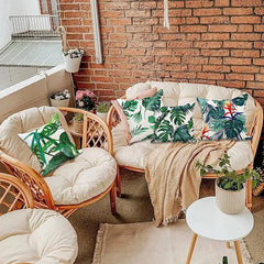 Set Of 4 Outdoor Cushions For Garden Furniture Garden Cushions Linen Green Cushion