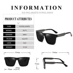 Retro Square Polarzied Men's Sunglasses For Driving High Quality UV400 Oversized