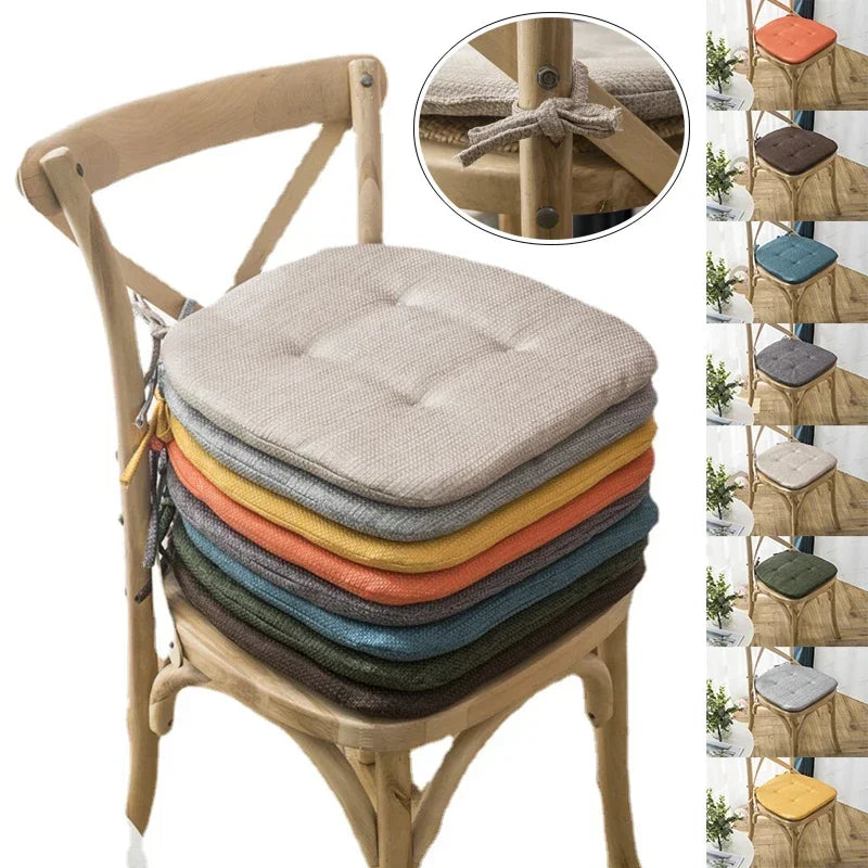 Square Chair Cushion Seat Pad Cotton Shell Filling Dining Chair Cushion With Ties Non-Slip
