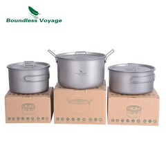 Boundless Voyage Outdoor Camping Titanium Pot Pan Kettle Set Travel Portable Cookware