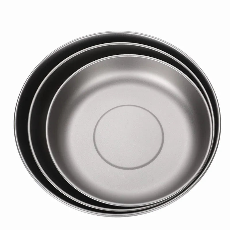 Titanium Plate Camping Pan Dish with Mesh Bag Outdoor Camping Picnic Tableware