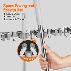 Broom Holder Wall Mount Mop Organizer Storage Tool Racks Stainless Steel Hooks