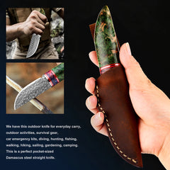 Fixed blade Hunting Knife Handmade forged Damascus Steel camping knife blade Portable