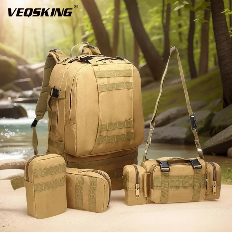 50L Military Tactical Bag Detachable Hiking Camping Camouflage MOLLE Backpack