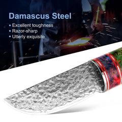 Fixed blade Hunting Knife Handmade forged Damascus Steel camping knife blade Portable