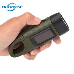 Solar Powered Flashlight Hand Crank Dynamo Rechargeable LED Light Lamp Charging