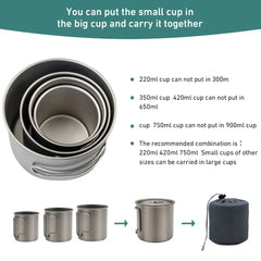 Ultralight Camping Mug Titanium Cup Tourist Tableware Picnic Utensils Outdoor Kitchen