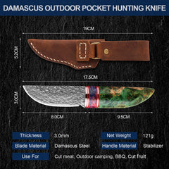 Fixed blade Hunting Knife Handmade forged Damascus Steel camping knife blade Portable